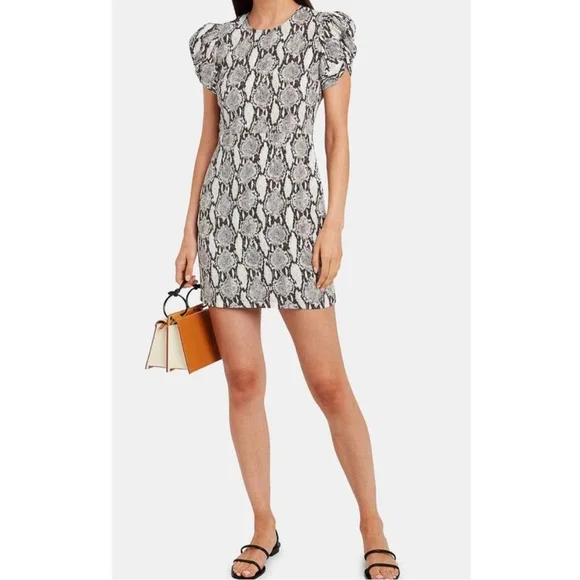 A.L.C. Brinley Snakeskin Puff Short Sleeves Mini Dress - Picture 3 of 16